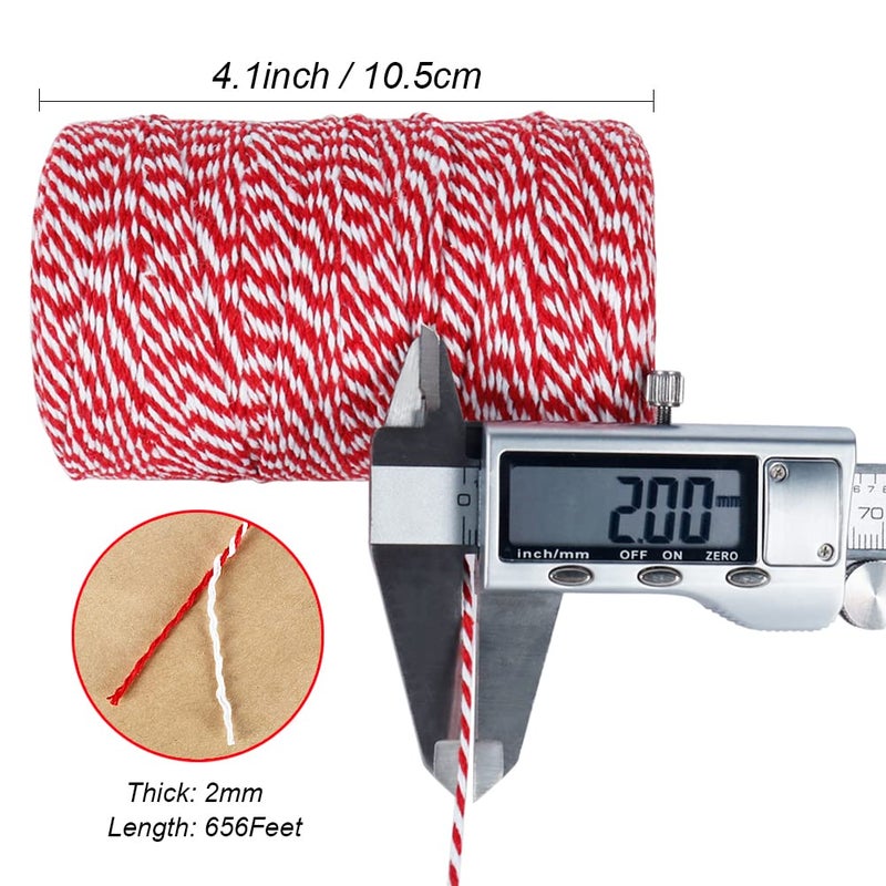 Vivifying Red and White Twine  656 Feet 2mm Cotton Bakers Twine String for Gift Wrapping  Baking  Butchers  DIY Crafts  Tying Cake and Pastry Boxes - Image 2